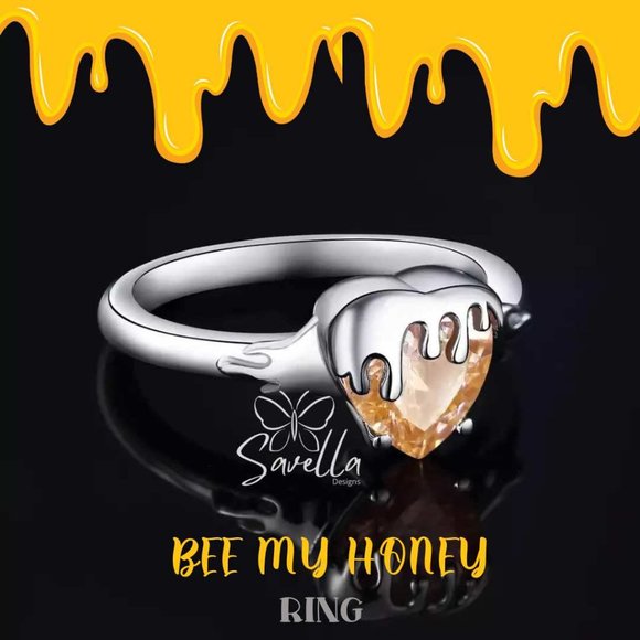 "BEE MY HONEY" SOLID STERLING 925 SILVER CITRINE GEMSTONE RING - Picture 1 of 7